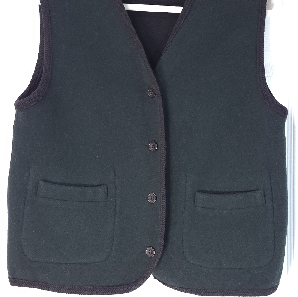 Vintage Reversible Green Black Wool Button Front Vest Unisex Size M - Picture 8 of 14